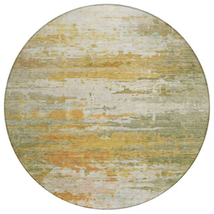 HomeRoots 8' Modern Artichoke Green & Gold Round Abstract Area Rug - Washable, Indoor/Outdoor, Stain-Resistant 629787