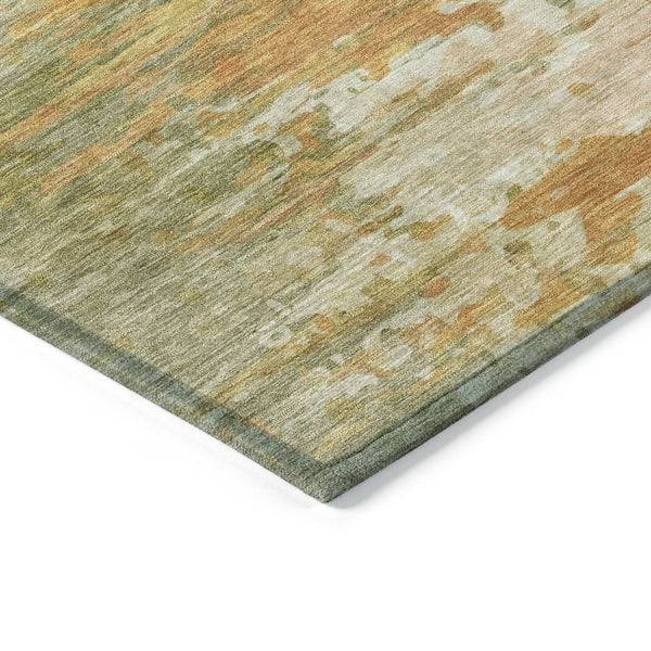 HomeRoots 8' Modern Artichoke Green & Gold Round Abstract Area Rug - Washable, Indoor/Outdoor, Stain-Resistant 629787