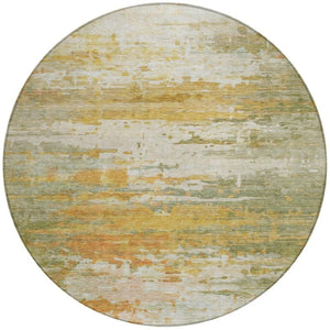 HomeRoots 8' Modern Artichoke Green & Gold Round Abstract Area Rug - Washable, Indoor/Outdoor, Stain-Resistant 629787