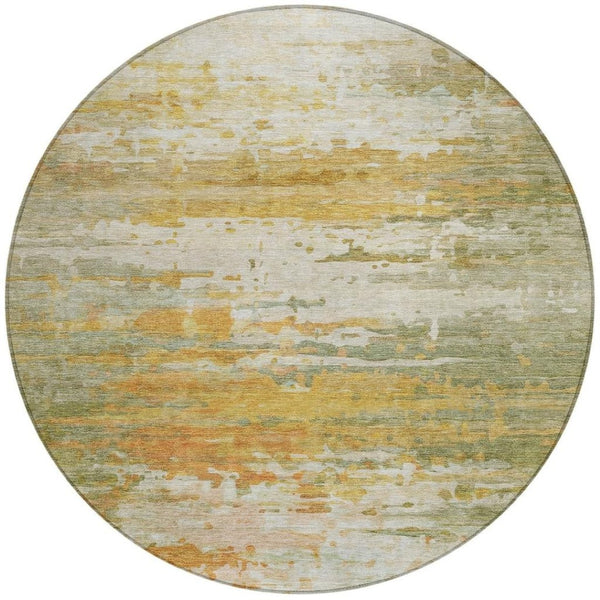 HomeRoots 8' Modern Artichoke Green & Gold Round Abstract Area Rug - Washable, Indoor/Outdoor, Stain-Resistant 629787