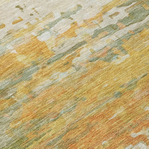 HomeRoots 8' Modern Artichoke Green & Gold Round Abstract Area Rug - Washable, Indoor/Outdoor, Stain-Resistant 629787
