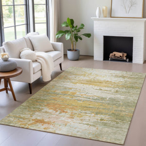 HomeRoots 8' X 10' Artichoke Green & Gold Abstract Washable Area Rug – Stylish, Durable for Indoor & Outdoor Use 629788