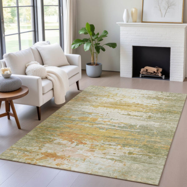 HomeRoots 8' X 10' Artichoke Green & Gold Abstract Washable Area Rug – Stylish, Durable for Indoor & Outdoor Use 629788