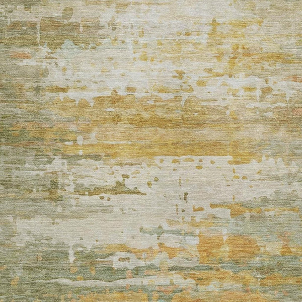 HomeRoots 9' X 12' Artichoke Green and Gold Abstract Washable Rug for Indoor/Outdoor – Durable, Stylish & Easy Care 629789