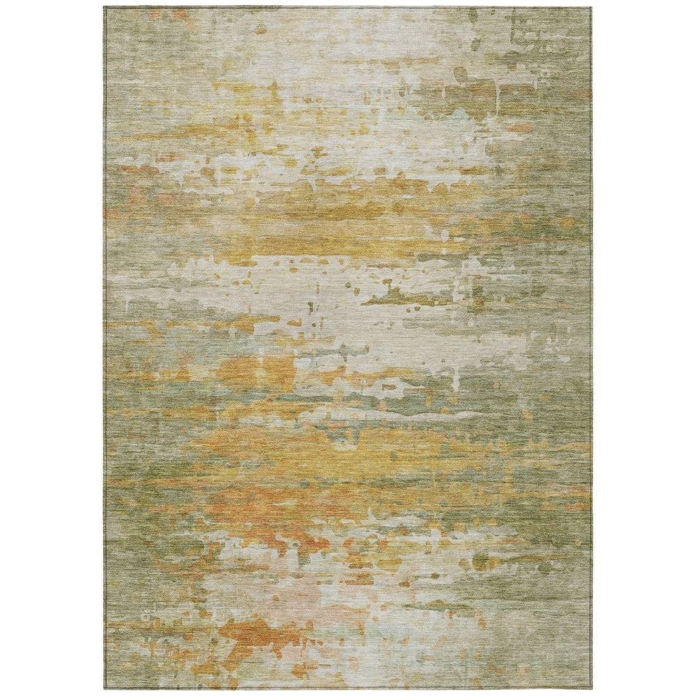 HomeRoots 10' Artichoke Green & Gold Abstract Washable Area Rug – Stylish, Durable, Indoor & Outdoor Versatile Carpet 629790