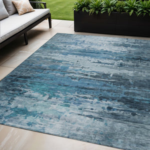 HomeRoots 5' X 8' Blue and Ivory Abstract Area Rug - Washable, Durable, Stylish for Indoor and Outdoor Spaces! 629792