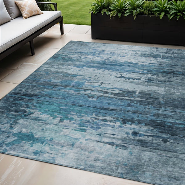 HomeRoots 5' X 8' Blue and Ivory Abstract Area Rug - Washable, Durable, Stylish for Indoor and Outdoor Spaces! 629792
