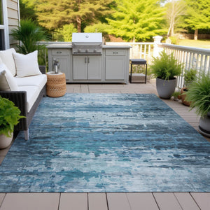 HomeRoots 5' X 8' Blue and Ivory Abstract Area Rug - Washable, Durable, Stylish for Indoor and Outdoor Spaces! 629792