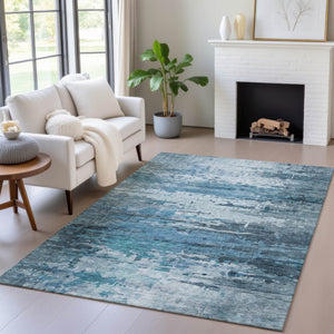 HomeRoots 5' X 8' Blue and Ivory Abstract Area Rug - Washable, Durable, Stylish for Indoor and Outdoor Spaces! 629792