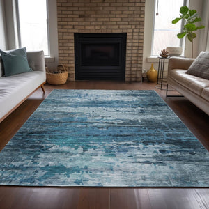 HomeRoots 5' X 8' Blue and Ivory Abstract Area Rug - Washable, Durable, Stylish for Indoor and Outdoor Spaces! 629792