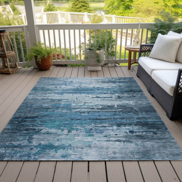 HomeRoots 5' X 8' Blue and Ivory Abstract Area Rug - Washable, Durable, Stylish for Indoor and Outdoor Spaces! 629792