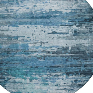 HomeRoots 8' Blue and Ivory Round Abstract Rug - Stylish, Washable, Durable for Indoor & Outdoor Spaces! 629793