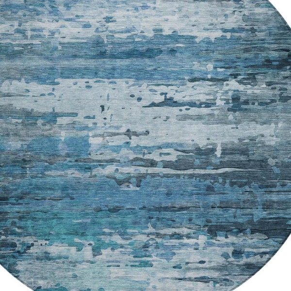 HomeRoots 8' Blue and Ivory Round Abstract Rug - Stylish, Washable, Durable for Indoor & Outdoor Spaces! 629793