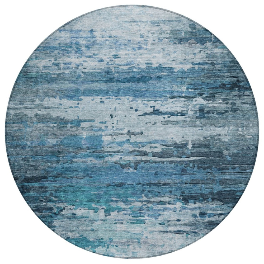 HomeRoots 8' Blue and Ivory Round Abstract Rug - Stylish, Washable, Durable for Indoor & Outdoor Spaces! 629793