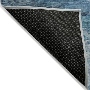 HomeRoots 8' Blue and Ivory Round Abstract Rug - Stylish, Washable, Durable for Indoor & Outdoor Spaces! 629793