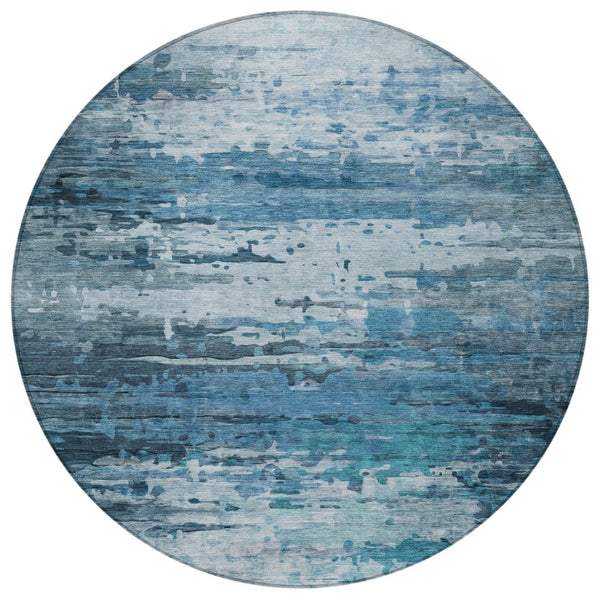 HomeRoots 8' Blue and Ivory Round Abstract Rug - Stylish, Washable, Durable for Indoor & Outdoor Spaces! 629793