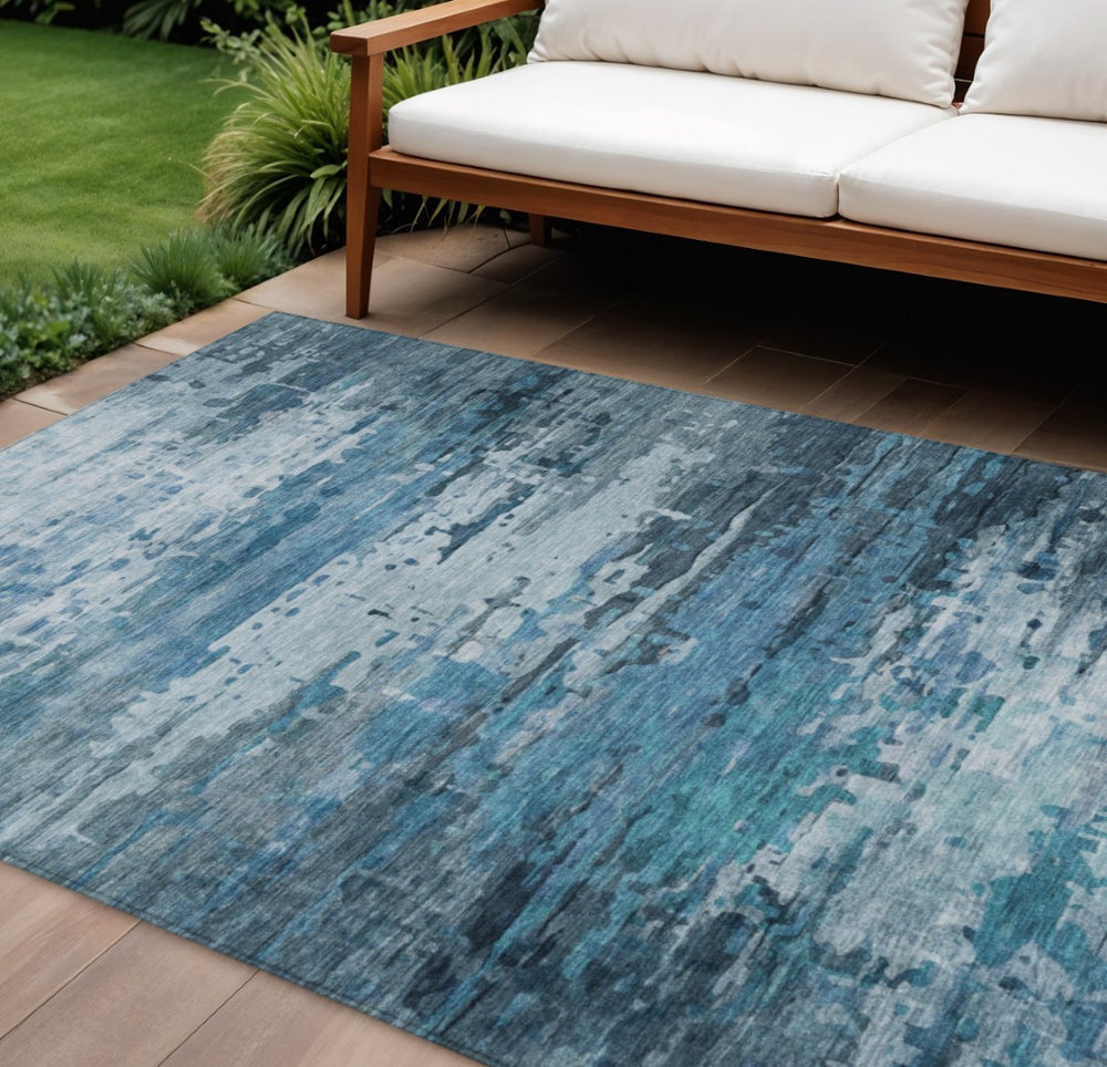 HomeRoots 8' Blue and Ivory Abstract Area Rug – Indoor/Outdoor, Washable, Durable Design for Modern Spaces 629794