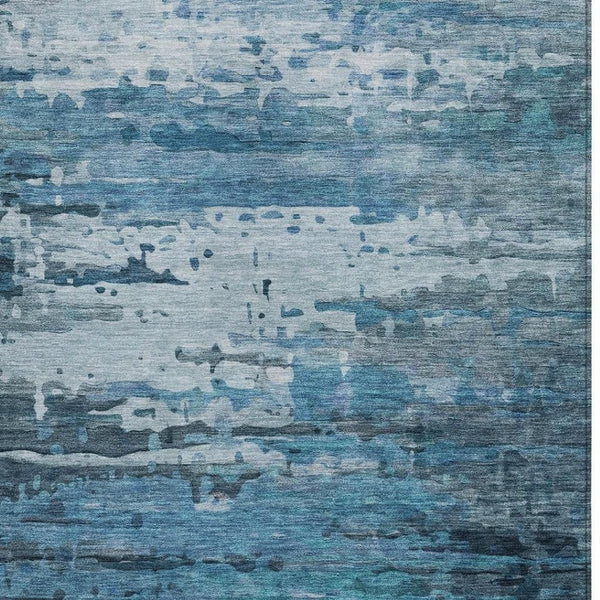 HomeRoots 9' X 12' Blue And Ivory Abstract Washable Rug - Durable Indoor/Outdoor Design for Modern Spaces! 629795