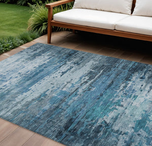 HomeRoots 9' X 12' Blue And Ivory Abstract Washable Rug - Durable Indoor/Outdoor Design for Modern Spaces! 629795