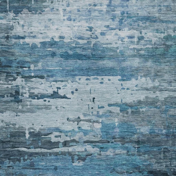 HomeRoots 10' Blue and Ivory Abstract Washable Area Rug - Perfect for Indoor/Outdoor Spaces, Durable and Stylish! 629796