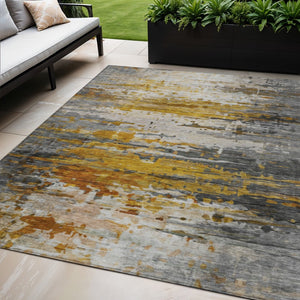HomeRoots 5' X 8' Copper and Gray Abstract Washable Area Rug - Durable, Stylish Indoor/Outdoor Design for Any Space 629798