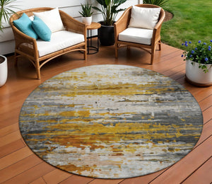 HomeRoots 8' Copper and Gray Round Abstract Rug - Durable, Washable, Stylish for Indoor & Outdoor Spaces 629799