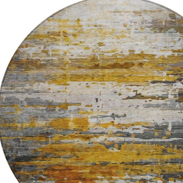 HomeRoots 8' Copper and Gray Round Abstract Rug - Durable, Washable, Stylish for Indoor & Outdoor Spaces 629799