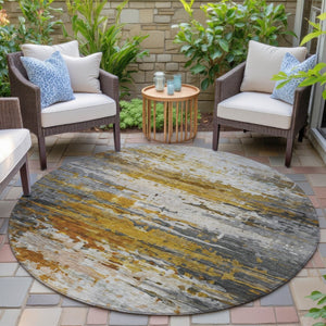 HomeRoots 8' Copper and Gray Round Abstract Rug - Durable, Washable, Stylish for Indoor & Outdoor Spaces 629799