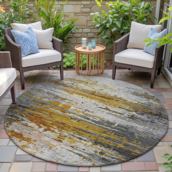 HomeRoots 8' Copper and Gray Round Abstract Rug - Durable, Washable, Stylish for Indoor & Outdoor Spaces 629799