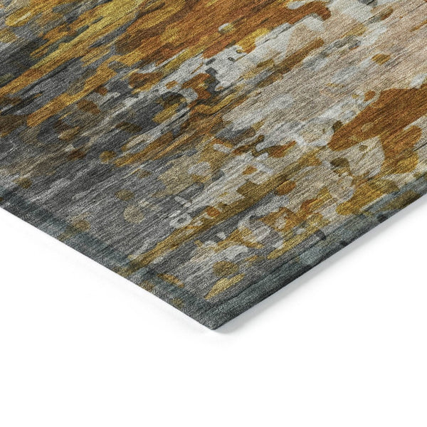 HomeRoots 8' Copper and Gray Round Abstract Rug - Durable, Washable, Stylish for Indoor & Outdoor Spaces 629799