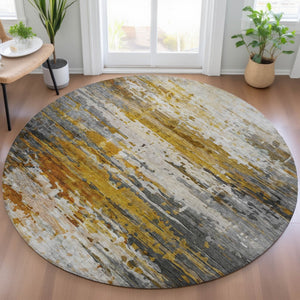 HomeRoots 8' Copper and Gray Round Abstract Rug - Durable, Washable, Stylish for Indoor & Outdoor Spaces 629799