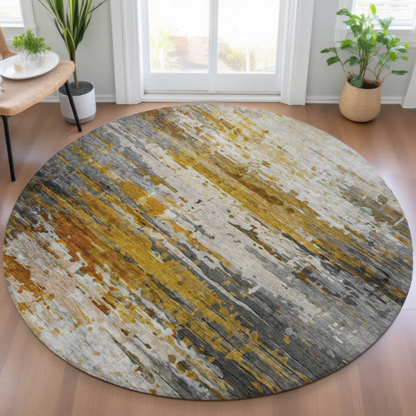 HomeRoots 8' Copper and Gray Round Abstract Rug - Durable, Washable, Stylish for Indoor & Outdoor Spaces 629799