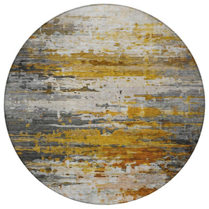 HomeRoots 8' Copper and Gray Round Abstract Rug - Durable, Washable, Stylish for Indoor & Outdoor Spaces 629799