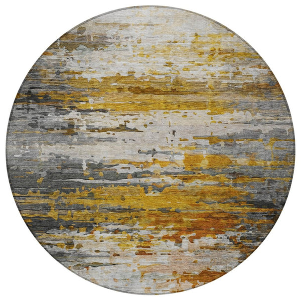HomeRoots 8' Copper and Gray Round Abstract Rug - Durable, Washable, Stylish for Indoor & Outdoor Spaces 629799