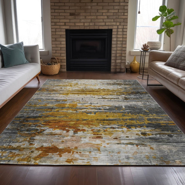 HomeRoots 9' X 12' Modern Copper and Gray Abstract Washable Area Rug for Indoor & Outdoor Spaces, Durable Design 629801