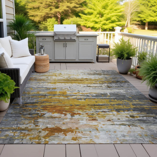 HomeRoots 10' Copper and Gray Abstract Washable Area Rug - Durable Indoor/Outdoor Design for Busy Spaces 629802