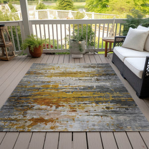 HomeRoots 10' Copper and Gray Abstract Washable Area Rug - Durable Indoor/Outdoor Design for Busy Spaces 629802