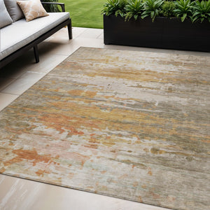 HomeRoots 5' X 8' Washable Khaki & Beige Abstract Area Rug - Durable Indoor/Outdoor Design for Modern Spaces 629804