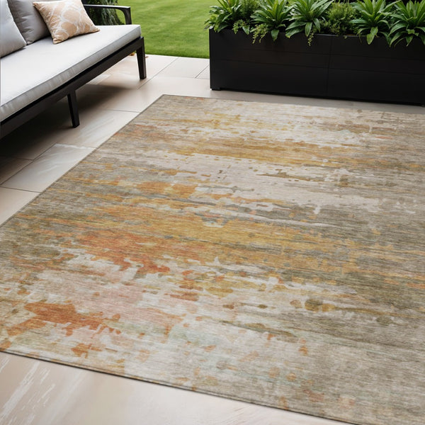 HomeRoots 5' X 8' Washable Khaki & Beige Abstract Area Rug - Durable Indoor/Outdoor Design for Modern Spaces 629804