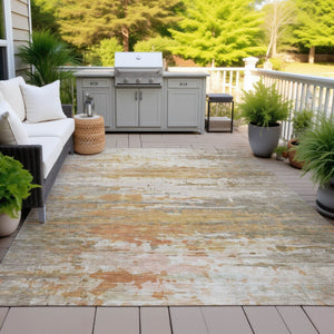 HomeRoots 5' X 8' Washable Khaki & Beige Abstract Area Rug - Durable Indoor/Outdoor Design for Modern Spaces 629804