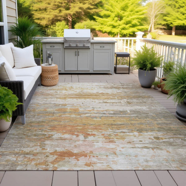HomeRoots 5' X 8' Washable Khaki & Beige Abstract Area Rug - Durable Indoor/Outdoor Design for Modern Spaces 629804