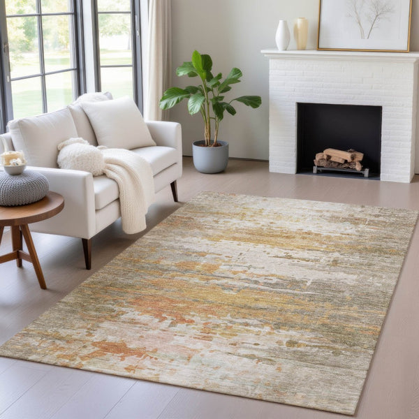 HomeRoots 5' X 8' Washable Khaki & Beige Abstract Area Rug - Durable Indoor/Outdoor Design for Modern Spaces 629804
