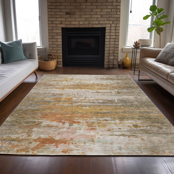 HomeRoots 5' X 8' Washable Khaki & Beige Abstract Area Rug - Durable Indoor/Outdoor Design for Modern Spaces 629804