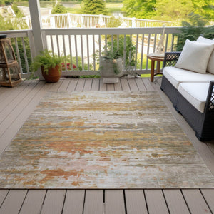 HomeRoots 5' X 8' Washable Khaki & Beige Abstract Area Rug - Durable Indoor/Outdoor Design for Modern Spaces 629804