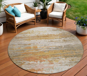 HomeRoots 8' Khaki and Beige Round Abstract Rug - Modern, Washable, Durable Design for Indoor & Outdoor Use 629805