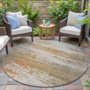 HomeRoots 8' Khaki and Beige Round Abstract Rug - Modern, Washable, Durable Design for Indoor & Outdoor Use 629805