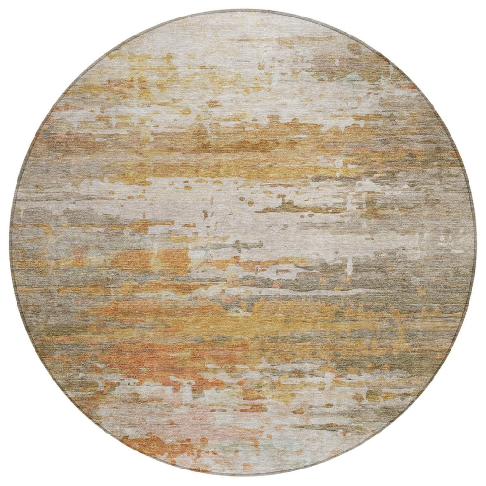 HomeRoots 8' Khaki and Beige Round Abstract Rug - Modern, Washable, Durable Design for Indoor & Outdoor Use 629805