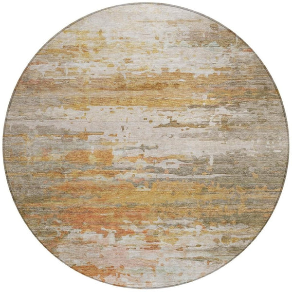 HomeRoots 8' Khaki and Beige Round Abstract Rug - Modern, Washable, Durable Design for Indoor & Outdoor Use 629805