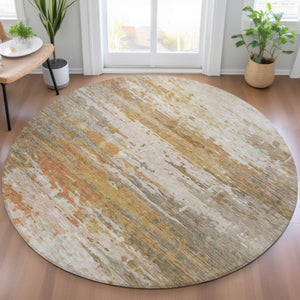 HomeRoots 8' Khaki and Beige Round Abstract Rug - Modern, Washable, Durable Design for Indoor & Outdoor Use 629805