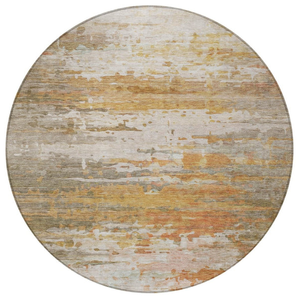 HomeRoots 8' Khaki and Beige Round Abstract Rug - Modern, Washable, Durable Design for Indoor & Outdoor Use 629805